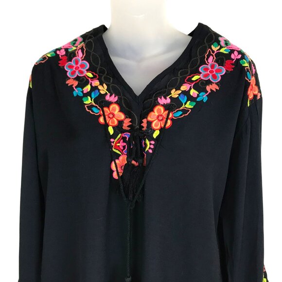Misa Los Angeles Beautiful Black Embroidered Boho Blouse With Ties Size XS - Picture 4 of 7